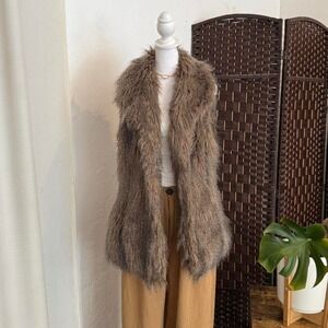 Women's 90's Faux Fur Brown and Gray Vest Size Small Bohemian Y2k Vibe
